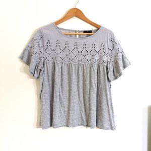 J. Crew Cotton Eyelet Flutter Sleeve Top Gray Size M